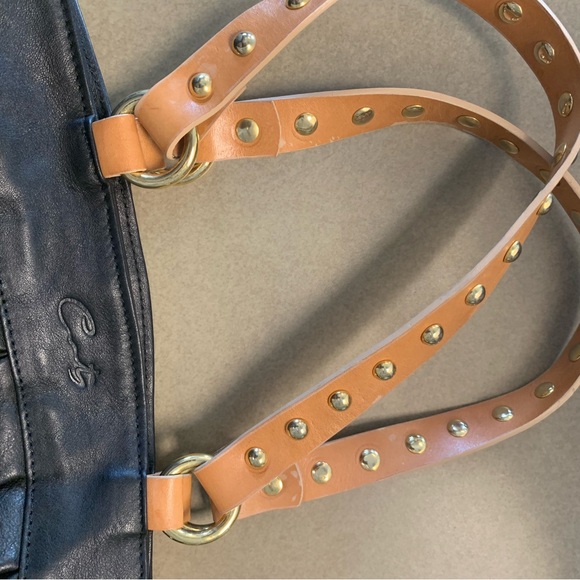 Catz Made in Spain black soft leather purse studded brown straps - Picture 2 of 4